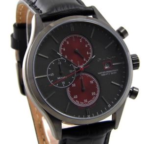 【送料無料】gant vermont wad7041399 herren uhr chronograph edelstahl leder schwarz neu|hokushin