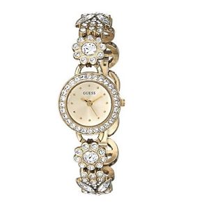 【貨物輸送無料】 guess gold tone,crystal flower ,chain bracelet mini watchu0527l2