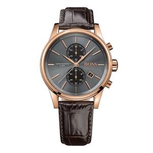 【送料無料】brand hugo boss grey jet brown leather chronograph men watch hb1513281