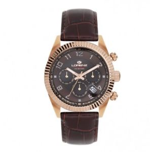 【送料無料】orologio lorenz ginevra chrono uomo pelle marrone oro rosa 30093dd