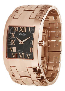 【送料無料】moog paris montre femme avec cadran noir, bracelet rose gold en acier inoxydable