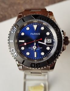 【貨物輸送無料】orologio parnis automatic quadrante blu, datario 21 jewels garanzia completo top