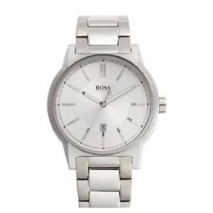 【貨物輸送無料】hugo boss 44粍 silver steel bracelet amp; case mineral glass date watch ヘモグロビン1512914