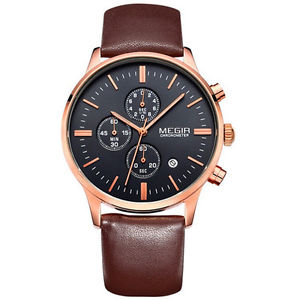 【送料無料】megir 2011 men casual business chronograph calendar leather quartz watch｜hokushin 12,946円