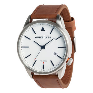 【貨物輸送無料】quiksilver  mens the timebox leather analogue watch silver bnwt