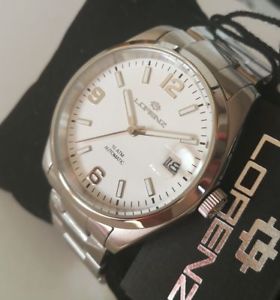 【送料無料】lorenz orologio uomo,automatico,classico,bianco,acciaio,fondo a vista,skeleton|hokushin