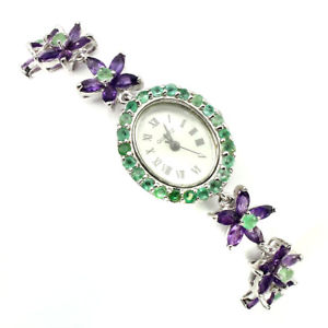 【送料無料】sterling silver 925 genuine green emerald amp; purple amethyst watch 712 inch｜hokushin