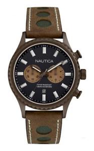【送料無料】orologio uomo nautica nai19538g chrono pelle marrone nero beige sub 100mt|hokushin
