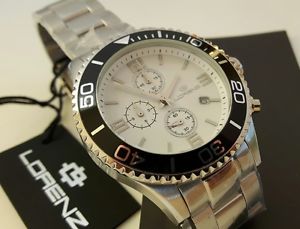 【送料無料】orologio uomo lorenz,cronografo,sub,diver,scuba chrono,100 mt,bianco,ghiera nera|hokushin