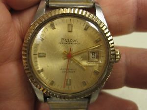 【送料無料】vintage bulova oceanographer automatic 10k solid gold bezel watch b8982
