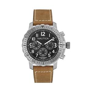 【送料無料】orologio uomo nautica nms 01 nai18506g chrono pelle marrone nero 100mt|hokushin