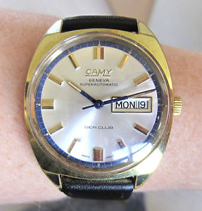 【送料無料】wow gents 1970s swiss gp camy sea club 25j auto eta2789 day date watch serviced