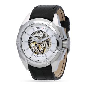 【送料無料】sector orologio uomo,meccanico automatico,43 mm,scheletrato,cinturino pelle