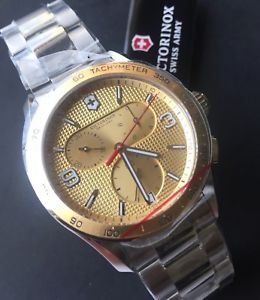 【送料無料】victorinox swiss army mens gold tone classic chronograph tachymeter watch 241658