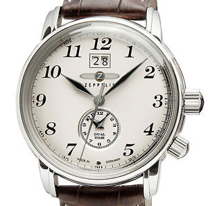 【送料無料】zeppelin 76445 lz127 graf zeppelin beige stahl 42 mm dualtime grossdatum neu|hokushin