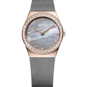 【送料無料】bering classic 12430369 elegante damenuhr mit perlmutt und weien steinen neu