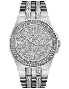 【送料無料】bulova 96b235 mens crystal dress stainless steel 42mm case quartz watch