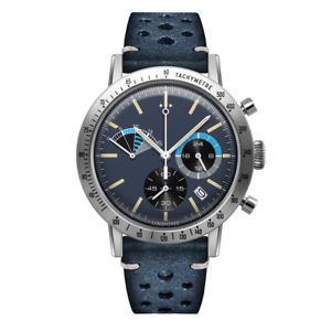 【送料無料】undone regatta crono ibrido quarzo meccanico acciaio blu pelle orologio uomo