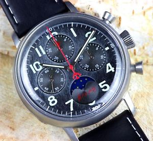 【貨物輸送無料】7756ga roter stern chronograph mondphase, datum, glasboden