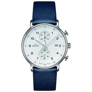 【送料無料】 junghans 041477500 form c chronscope quartz matt silver blue leather watch｜hokushin