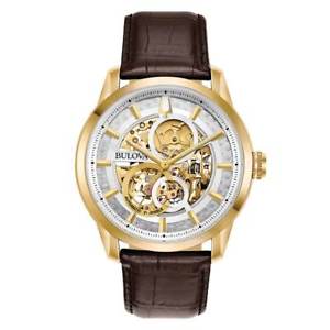 【貨物輸送無料】bulova 97a138 mens classic automatic brown leather strap watch