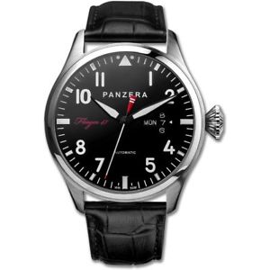 【貨物輸送無料】panzera flieger 47 automatico acciaio 316l inox pilot nero pelle orologio uomo