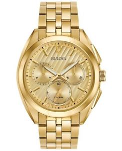 【貨物輸送無料】bulova 97a125 mens chronograph curv stainless steel goldtone 45粍 case watch