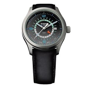 【貨物輸送無料】traser h3 p59 aurora gmt silver herrenuhr 107231 analog  leder schwarz
