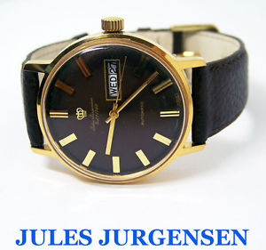 【送料無料】vintage gold plated jules jurgensen mens automaic day date watch 1970s* serviced｜hokushin