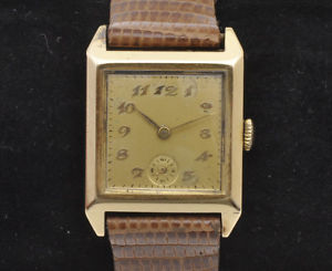 【送料無料】vintage 19301936 rectangular mans 18k solid gold watch, good working order
