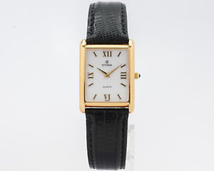【送料無料】preowned mens 18k yellow gold cyma quartz watch w leather strap out of estate｜hokushin