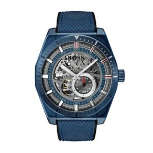 【送料無料】hugo boss automatik herren uhr 1513645 skelettuhr blau