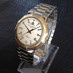 【送料無料】baume amp; mercier riviera herrenuhr date stahl 18 kt 750 gold eta 255111 swiss top