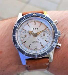 【送料無料】hema vintage mens divers chronograph watch, swiss landeron movement