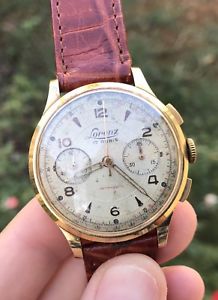 【送料無料】lorenz chronographe cronografo chronograph oro 18kt gold manual manuale 40 mm｜hokushin