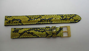 【送料無料】bracelet montre en python veritable jaune et noir taille 14 mm|hokushin