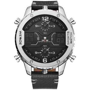 【送料無料】orologio da polso uomo weide wh6401 movimento miyota triplo orario argento nero