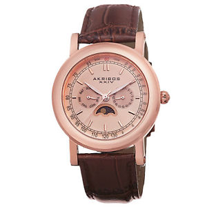 【送料無料】mens akribos xxiv ak632rg quartz multifunction am pm leather strap watcg|hokushin