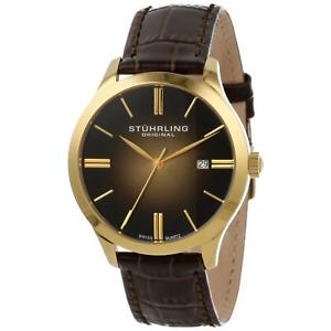 【送料無料】stuhrling cuvette ii mens 42mm brown calfskin krysterna date watch 4903335k31｜hokushin 19,965円