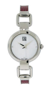 【送料無料】esq swiss es409 womens round analog mother of pearl cranberry steel watch|hokushin
