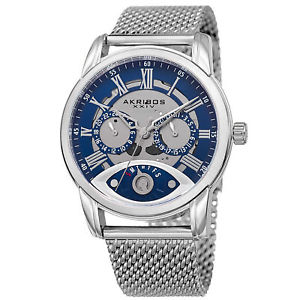 【送料無料】 mens akribos xxiv ak846ssbu silvertone retrograde mesh bracelet watch