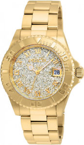 【送料無料】invicta women angel quartz glittered 200m gold tone stainless steel watch 22707