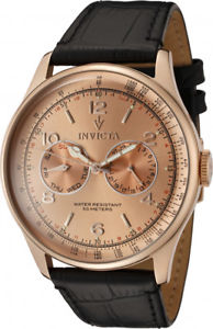 【送料無料】invicta mens vintage quartz chronograph rose gold tone leather watch 6752