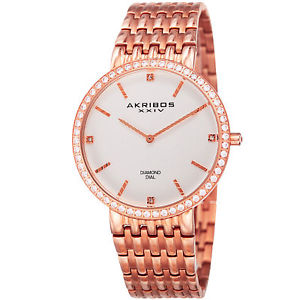 【送料無料】mens akribos xxiv ak866rg crystal bezel date quartz movement bracelet watch