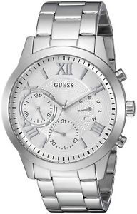 【送料無料】guess womens 40mm silvertone stainless steel chronograph watch u1070l1