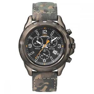 【送料無料】orologio uomo timex expedition t49987 chrono pelle militare camouflage nero