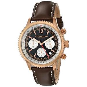 【送料無料】stuhrling monaco mens 42mm chronograph brown calfskin krysterna watch 66904｜hokushin