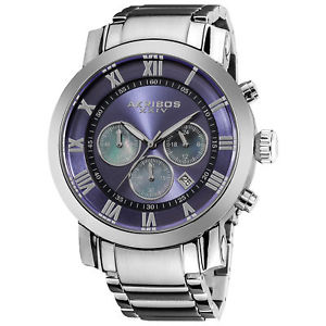 【送料無料】mens akribos xxiv ak622bu quartz chronograph silvertone stainless steel watch