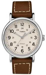 【送料無料】timex mens weekender brown leather strap white tw2r42400 watch