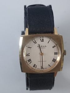 【送料無料】vintage mens rare alpha 17 jewels square watch gold plated｜hokushin